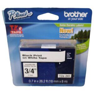 Brother 18mm (0.7") Black on White Tape for P-Touch, 8m (26.2 ft)